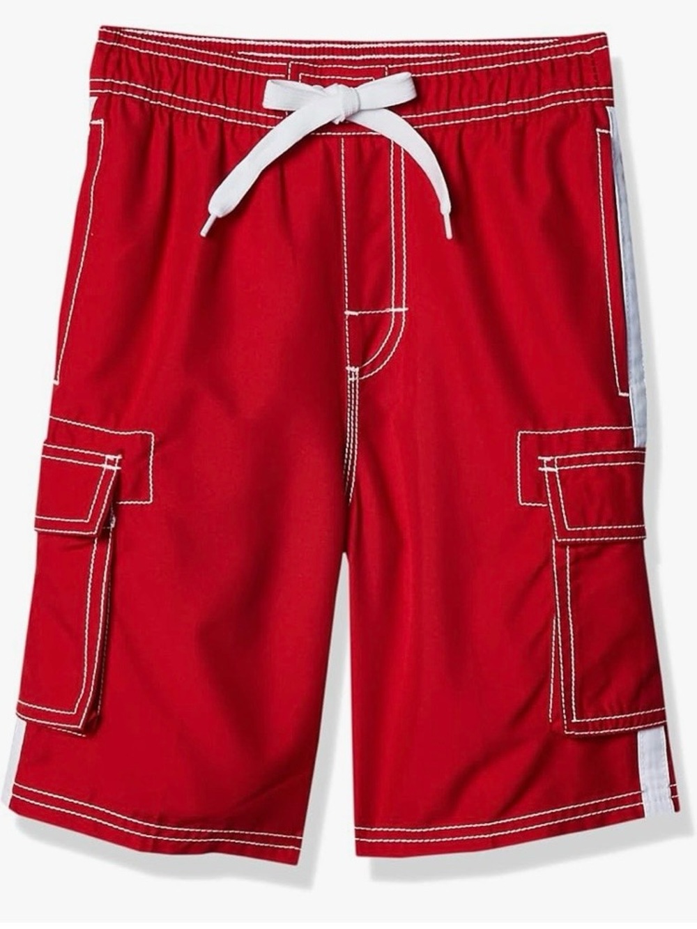 Kanu Surf Red Boys' Cargo Swim Trunks with White Drawstring